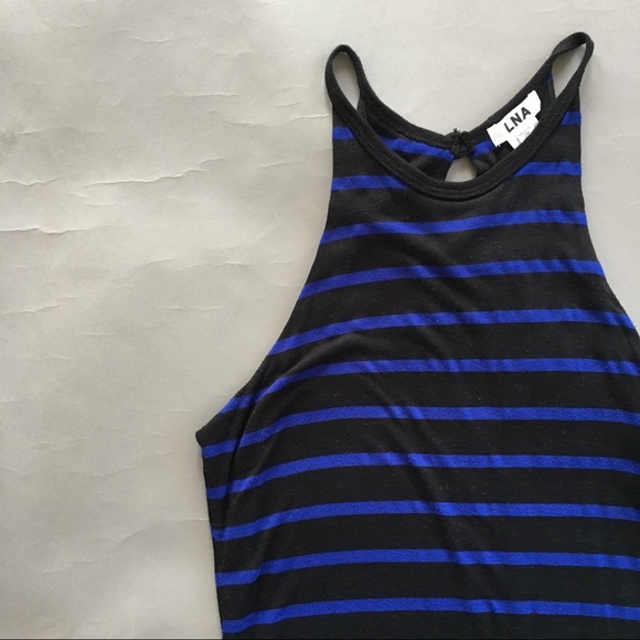 LNA Blue & Black Cotton Fitted Halter Dress - Picture 2 of 3